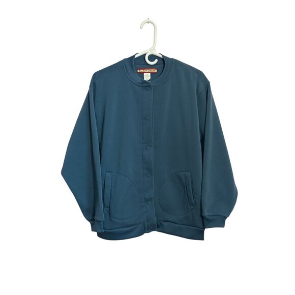 Vintage Tudor Court Womens Size Large Blue Snap Front Cardigan Jacket Fleece - Picture 4 of 6